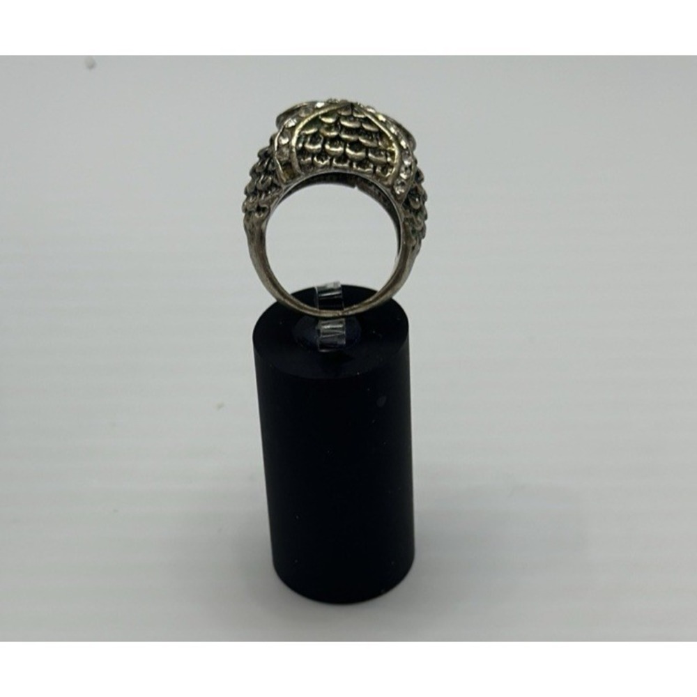 Owl Ring detailed Silver Tone Rhinestone Eyes Statement Ring Size ~5.5 - Picture 4 of 12